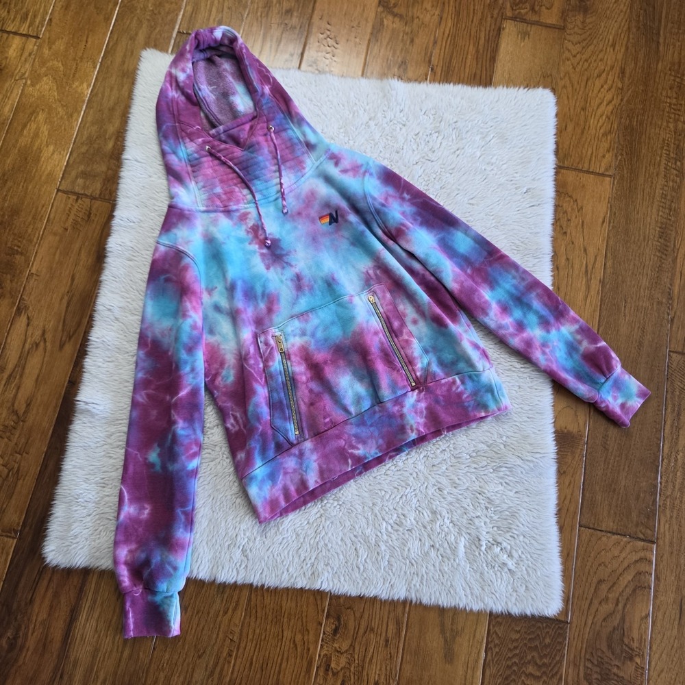 Aviator Nation Ninja Hoodie Sweatshirt Tie Dye Women's Small Oversized Purple - Picture 2 of 9